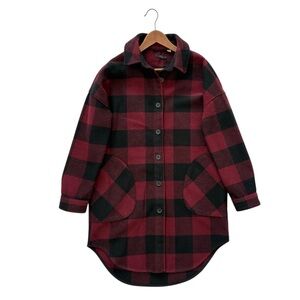 RDI Mid-Length Red Black Buffalo Plaid Button-Front Shacket